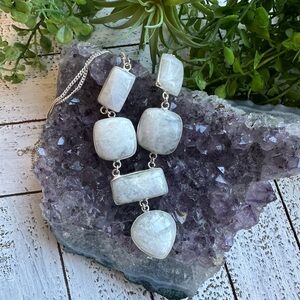 Moonstone Rainbow Flash Geometric Sterling Silver Gemstone Chain Necklace